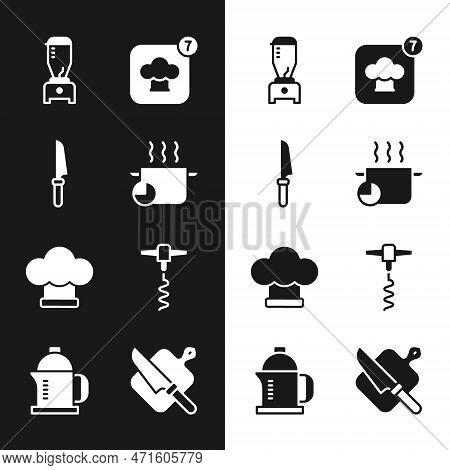 Set Cooking Pot, Knife, Blender, Chef Hat, Wine Corkscrew, Cutting Board And Knife And French Press 