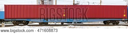 A 80ft Flatcar (flat Wagon) With Two 40ft Containers On Trans-siberian Railroad. Fitting Platform.