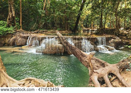 Forest And Waterfall At Ton Nga Chang Waterfall, Erawan, Songkhla, Thailand. Tourustic Attraction An