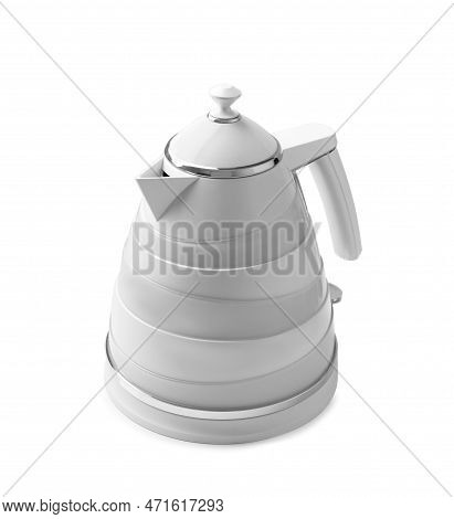Plastic Electric Kettle On Isolation. Modern Electric Kettle. Light Teapot On A White Background. Ho