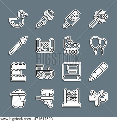 Set Line Slingshot, Pencil With Eraser, Balloons, Ice Cream, Pirate Treasure Map, Paint Brush, Rubbe