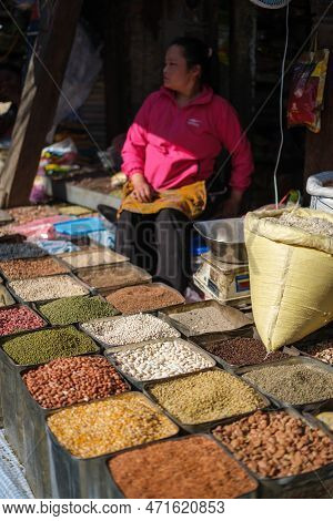 Kathmandu, Nepal, 04 23 2022: Spices In A Booth At Kathmandu Bazaar