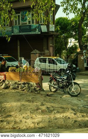 Kathmandu, Nepal, 04 23 2022: View On Crowds Out Of A Car In Kathmandu