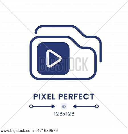 Video Playlist Black Solid Desktop Icon. Streaming Service. Pre-recorded Content. Pixel Perfect 128x