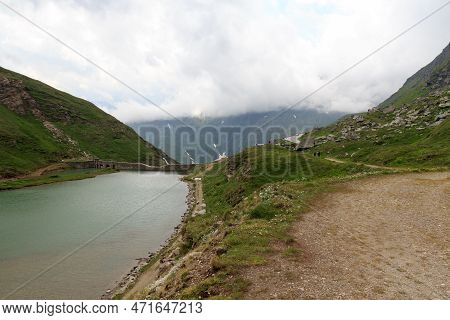 Mountain Panorama With Reservoir Nassfeldspeicher Near Grossglockner High Alpine Road, Austria