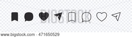 Social Network Icons. Like, Comment, Share And Save Icons. Social Media Functional Icons. Vector Ill