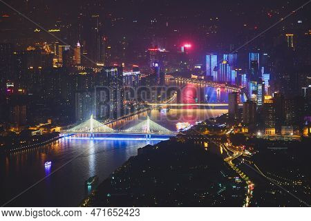 Beautiful Wide-angle Night Aerial View Of Guangzhou Zhujiang New Town Financial District, Guangdong,