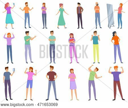 Self-esteem Icons Set. Cartoon Set Of Self-esteem Icons For Web Design