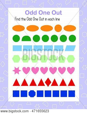 Odd One Out Find And Circle Different Geometry Shape In Line Vector Illustration, Educational Printa