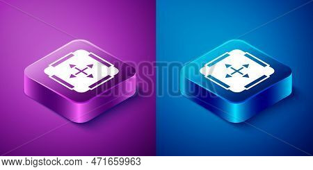 Isometric Area Measurement Icon Isolated On Blue And Purple Background. Square Button. Vector