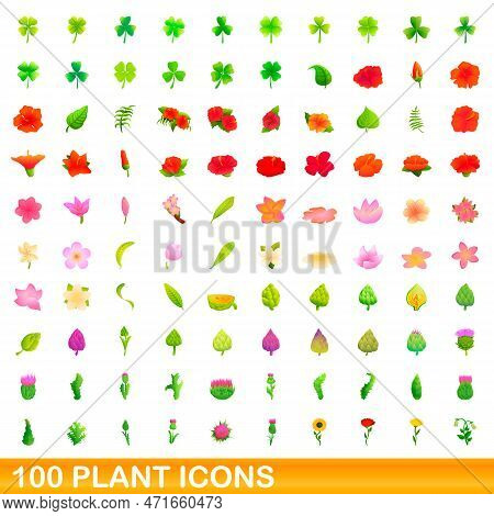 100 Plant Icons Set. Cartoon Illustration Of 100 Plant Icons Set Isolated On White Background