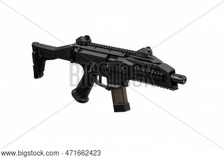 A Modern Automatic Carbine Chambered For 9mm Pistol Caliber. Weapons For The Police, Army And Specia