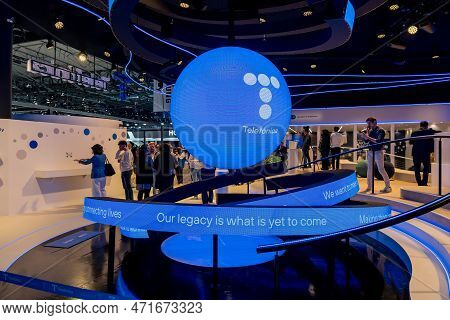 Barcelona , Spain - February 27 2023: Mobile World Congress 2023 In Barcelona. Booth Or Stand Of Tel