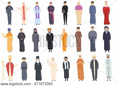 Priest Icons Set. Cartoon Set Of Priest Icons For Web Design