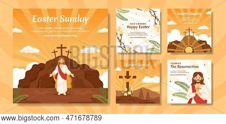 Happy Easter Sunday Day Social Media Post Flat Cartoon Hand Drawn Templates Background Illustration