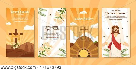Happy Easter Sunday Day Social Media Stories Cartoon Hand Drawn Templates Background Illustration