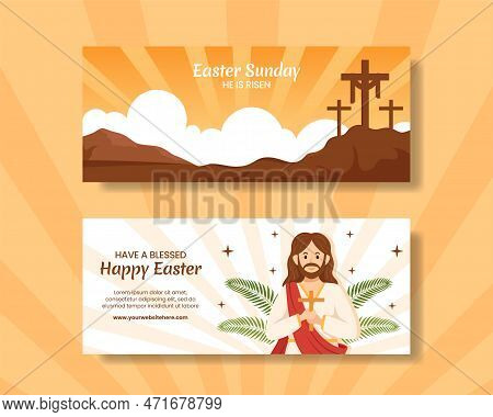 Happy Easter Sunday Day Horizontal Banner Flat Cartoon Hand Drawn Templates Background Illustration