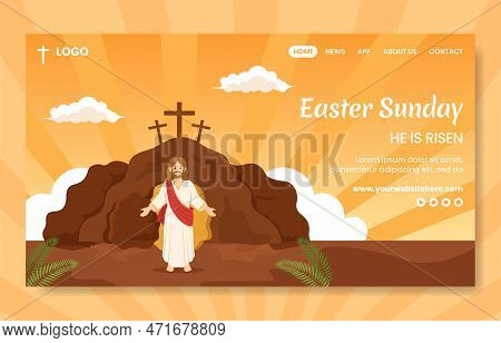 Happy Easter Sunday Day Social Media Landing Page Hand Drawn Template Background Illustration