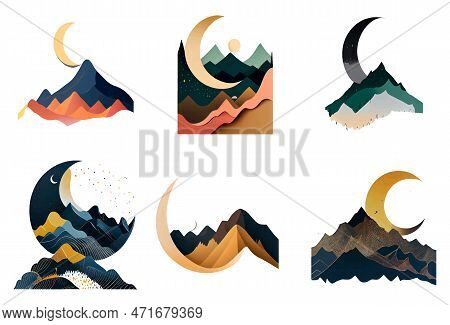 Set Vector Illustration Of Muslim Crescent Ramadan Concept