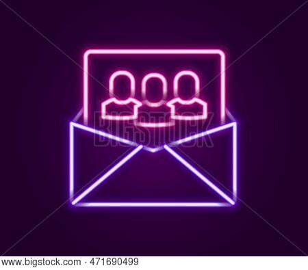 Glowing Neon Line Project Team Base Icon Isolated On Black Background. Business Analysis And Plannin