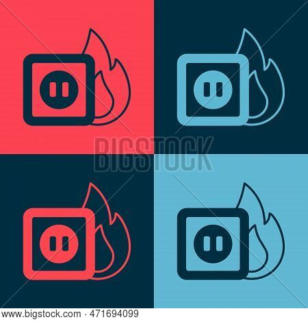 Pop Art Electric Wiring Of Socket In Fire Icon Isolated On Color Background. Electrical Safety Conce