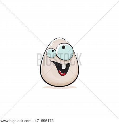 Egg Character. Cartoon White Egg Isolated On White Background. Funky Food Egg Character With Eyes An