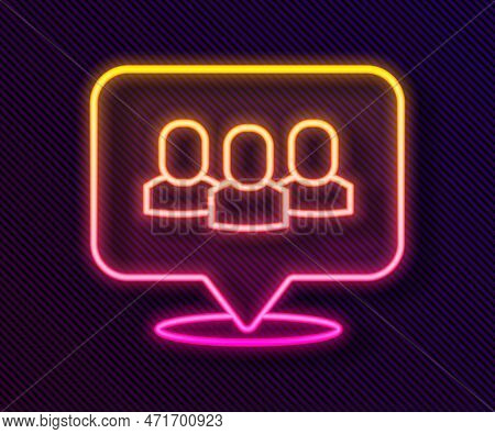 Glowing Neon Line Project Team Base Icon Isolated On Black Background. Business Analysis And Plannin