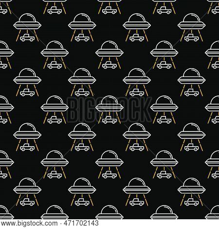 Ufo Abducting A Car Vector Concept Abduction Outline Seamless Pattern With Dark Background