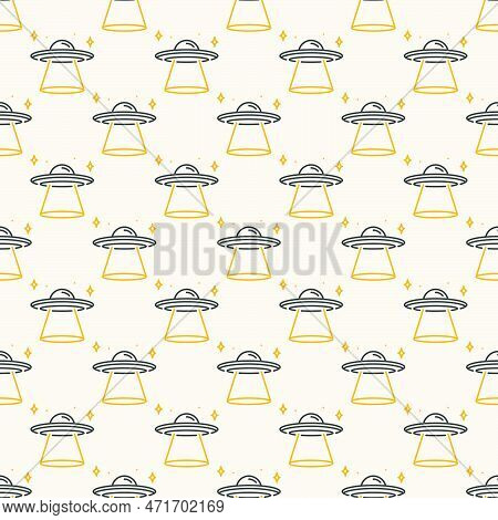 Alien Spaceship Vector Ufo Invasion Concept Outline Colored Seamless Pattern