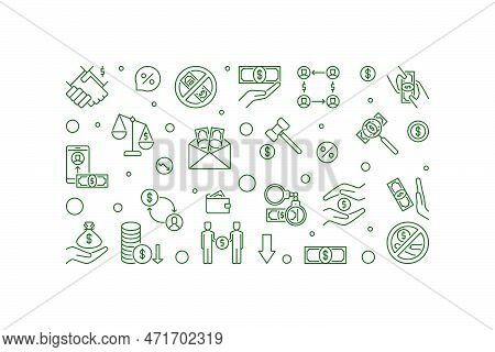 Corruption And Bribery Vector Thin Line Horizontal Banner. Money And Bribe Concept Linear Illustrati