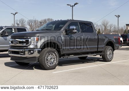 Fishers - Circa February 2023: Ford F-250 Display At A Dealership. The Ford F250 Is Available In Xl,