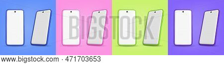3d Realistic Mock-up Smart Phone Empty Screen Front View Isolated On White Background, Vector Illust
