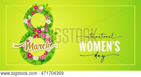 International Womens Day Elegant Lettering, Green Leaves And Flowers In Figure 8. Women's Day Poster