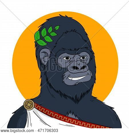 Gorilla In The Costume Of Julius Caesar Nft Concept. Vector Illustration