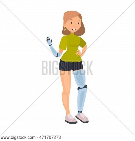 Woman With Prostheses Flat Icon. Colored Vector Element From Disabled Collection. Creative Woman Wit