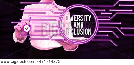 Hand Writing Sign Diversity And Inclusion. Business Idea Range Human Difference Includes Race Ethnic