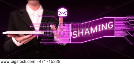 Text Sign Showing Shaming. Business Showcase Subjecting Someone To Disgrace, Humiliation, Or Disrepu