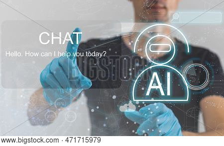 Chat With Ai Or Artificial Intelligence. Young Businessman Chatting With A Smart Ai Or Artificial In