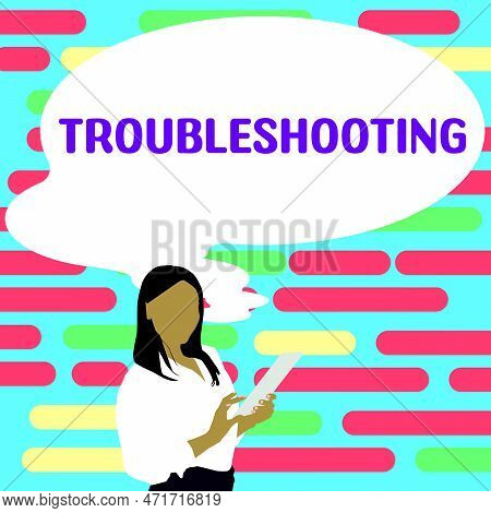 Sign Displaying Troubleshooting. Business Overview An Act Of Investigating Or Dealing With In The Pr