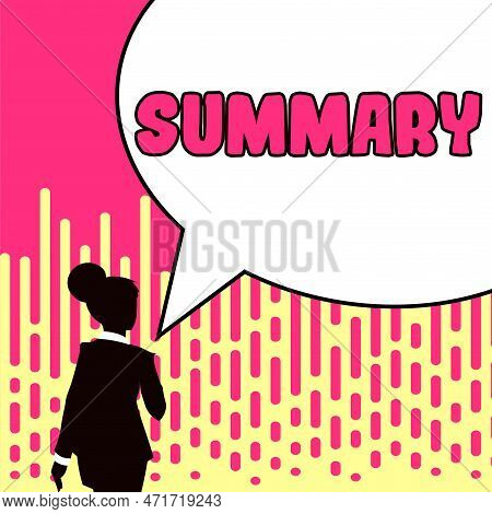 Text Showing Inspiration Summary. Word Written On Brief Statement Abstract Synopsis Concise Abbrevia