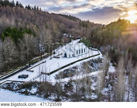 Aerial View Of St. Colmcilles Church, Glendowan, Lough Gartan, County Donegal - Ireland