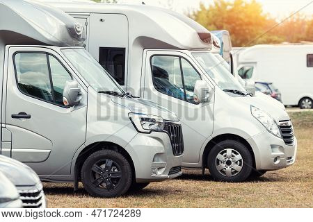 Row Of Many Parked Horse Box Cargo Trailer Transport And Horse Transportation Rv Camper Van Farm Ran