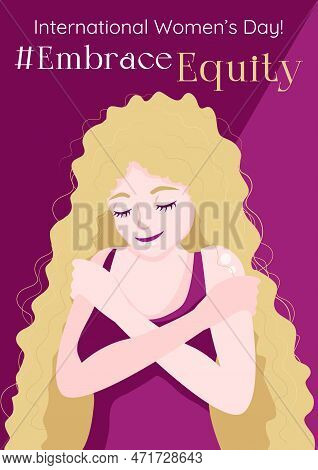 Embrace Equity Poster With A Cute Woman In A Red Purple Dress Hugging Herself. Embrace Equity Moveme
