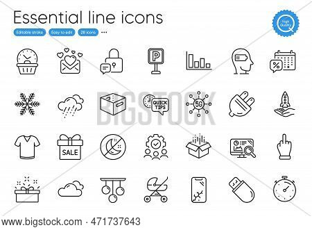 Snowflake, Discounts Calendar And Timer Line Icons. Collection Of Teamwork, Sale Offer, Rainy Weathe