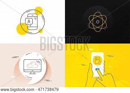 Minimal Set Of Ab Testing, Atom And Cloud Storage Line Icons. Phone Screen, Quote Banners. Report Ic