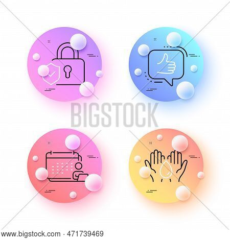 Accounting, Safe Water And Like Minimal Line Icons. 3d Spheres Or Balls Buttons. Security Lock Icons