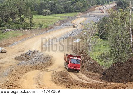 Ilheus, Bahia, Brazil - May 23, 2022: Construction Work On The Ba 649 Highway Linking The Municipali