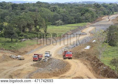 Ilheus, Bahia, Brazil - May 23, 2022: Construction Work On The Ba 649 Highway Linking The Municipali