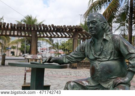 Salvador, Bahia, Brazil - December 8, 2022: View Of The Statue Of The Poet Vinicios De Moraes In The