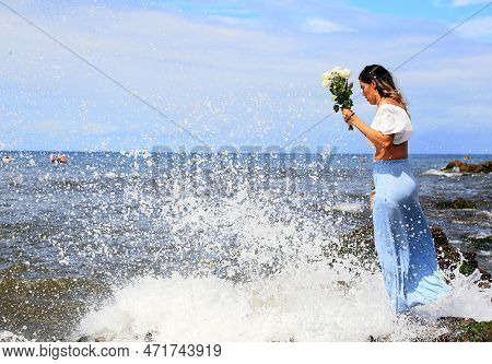 Salvador, Bahia, Brazil - February 2, 2023: Candoble Supporters And Orixa Iemanja Supporters Visit R